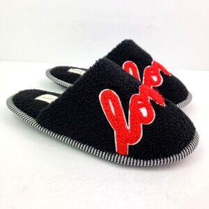 Ellen Degeneres ED Wilesly Womens Size 7 Black Salsa Red Fleece Love Slippers